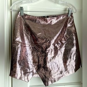 Astr the Label metallic foil slit split pink mini skirt party dress zip back